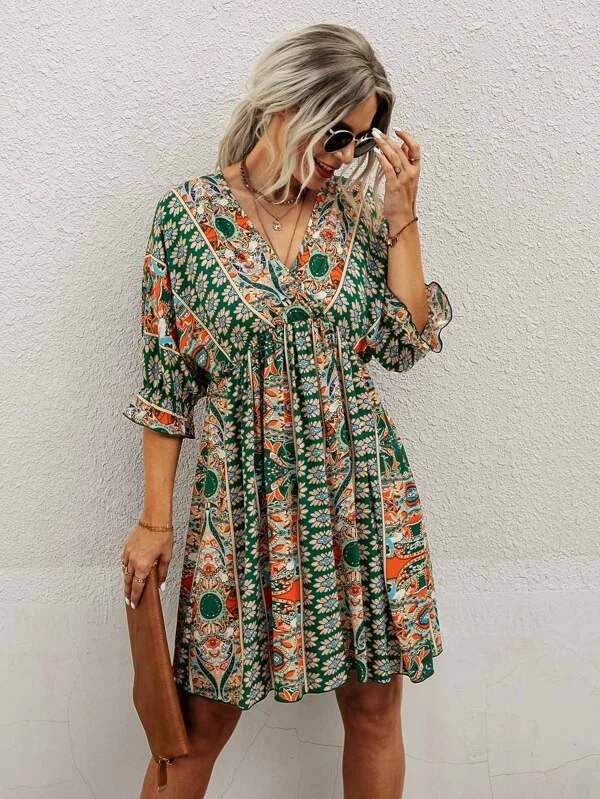 Elegant Classic Sexy Waist Trimming Printing Dress