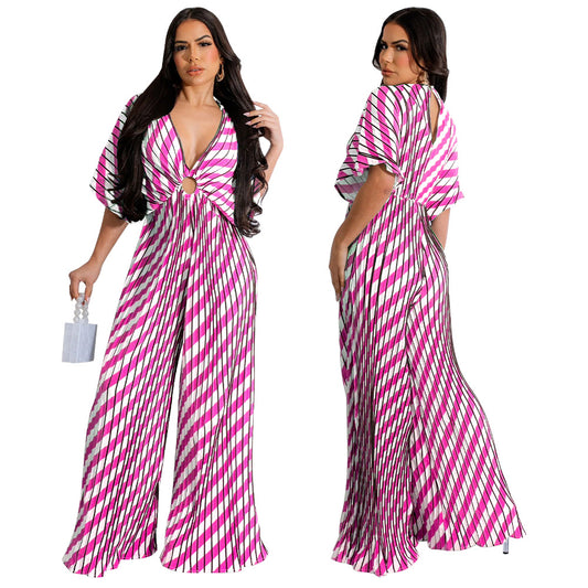 Women's Fashion Wear Pleated Printed Casual Jumpsuits