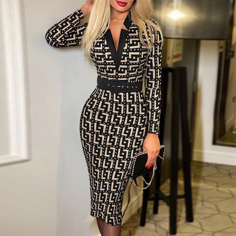 Women's Fashion Plaid Hip Long Sleeve Sexy Dress