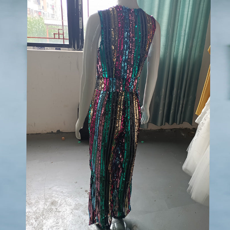 Women's Popular Sleeveless Sequined Summer Cool Jumpsuits