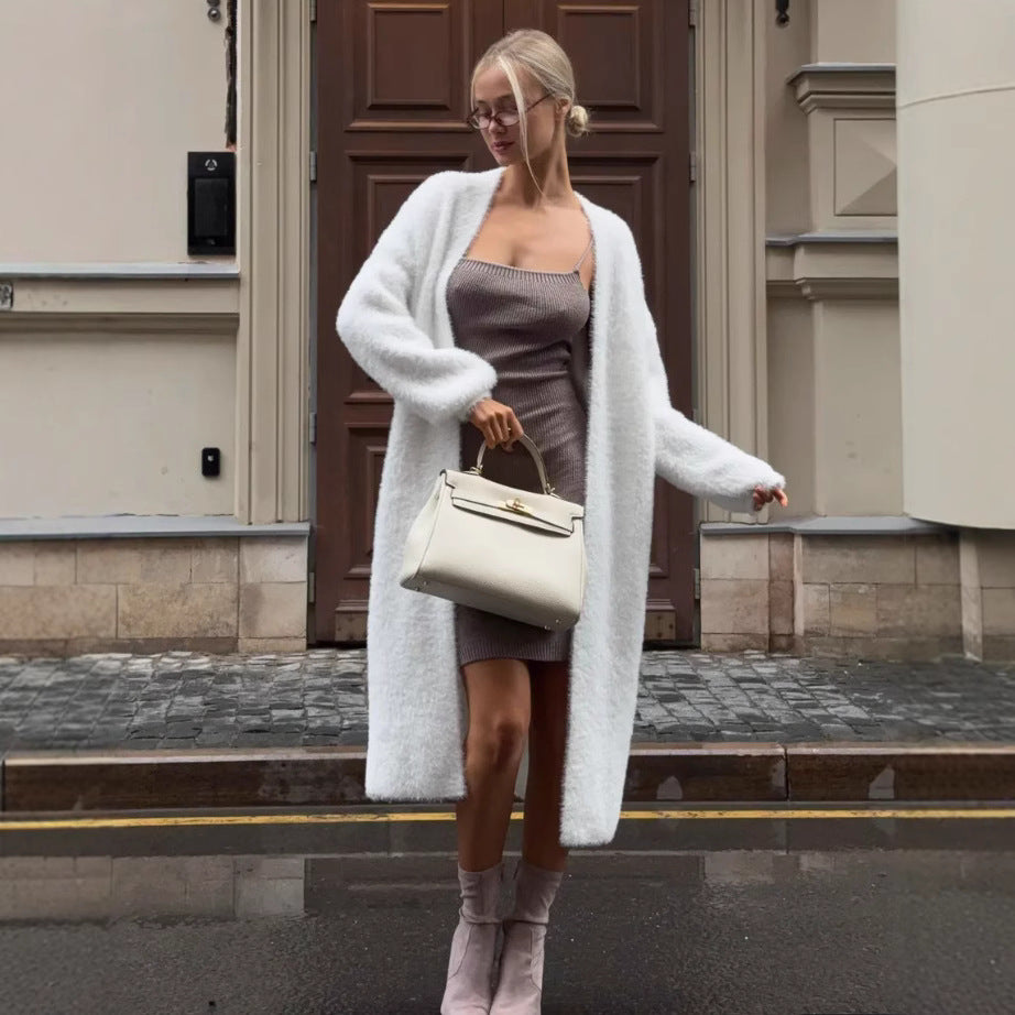 Mink Fur White Fluffy Soft Lengthened Cardigans