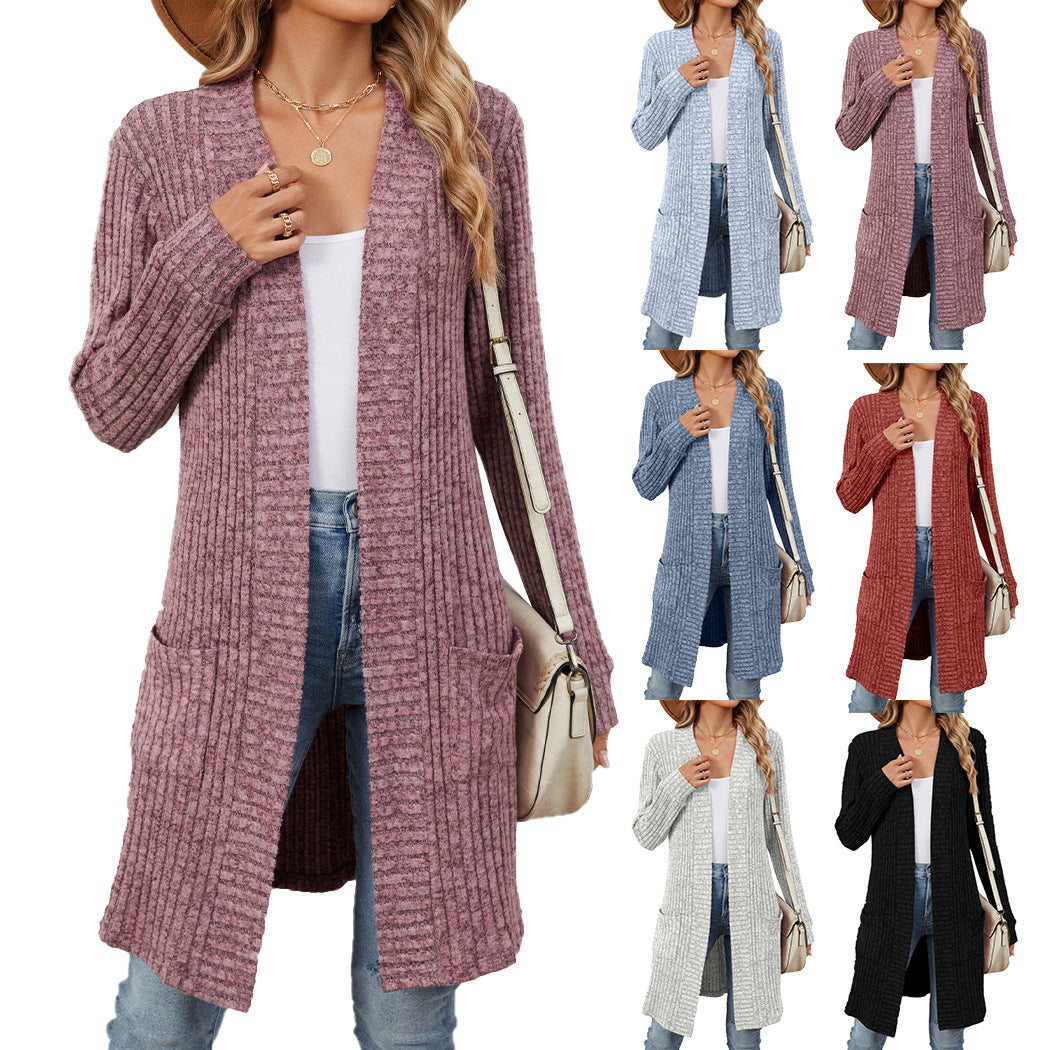 Women's Long Solid Color Sleeve Loose Pockets Women's Sweater