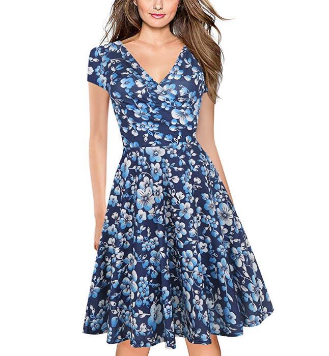 Women's Printed Bohemian Beach Dress Expandable Dresses