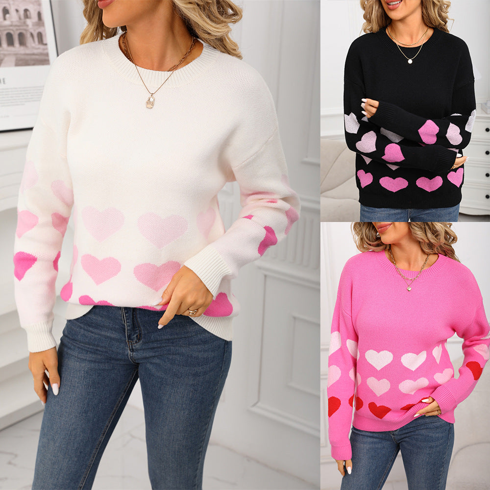 Love Large Pullover Round Neck Knitted Peach Sweater
