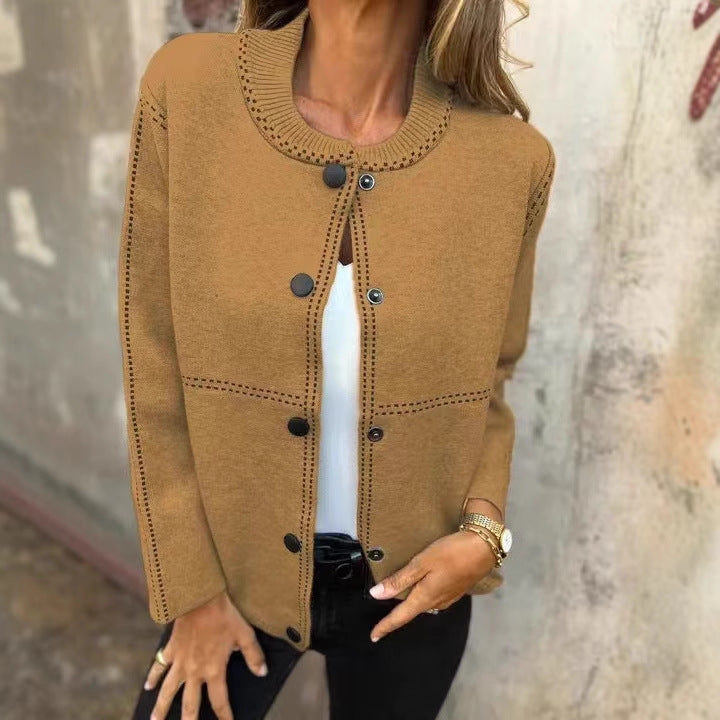 Striped Loose Round Neck Button Long Sweaters