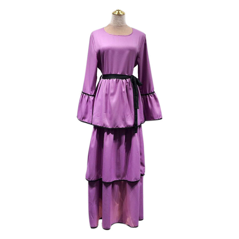 Elegant Purple Waist Dress Contrast Color Dresses