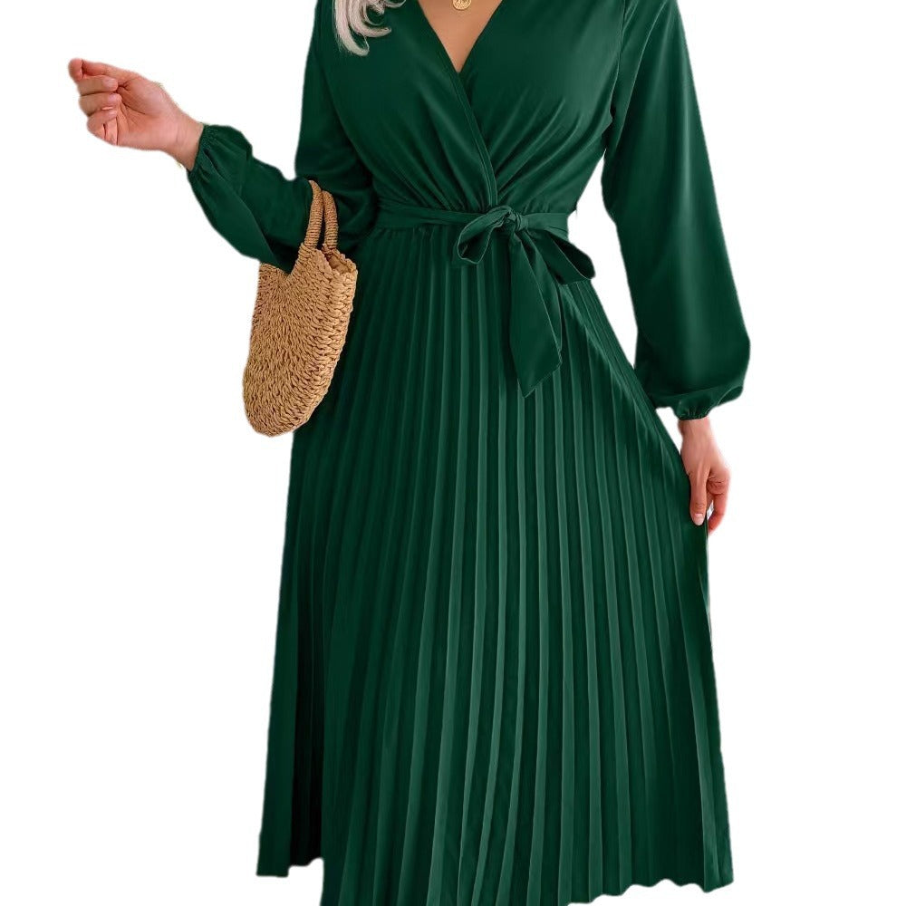 Women's Autumn Elegant Graceful Cross Collar Large Hem Dresses