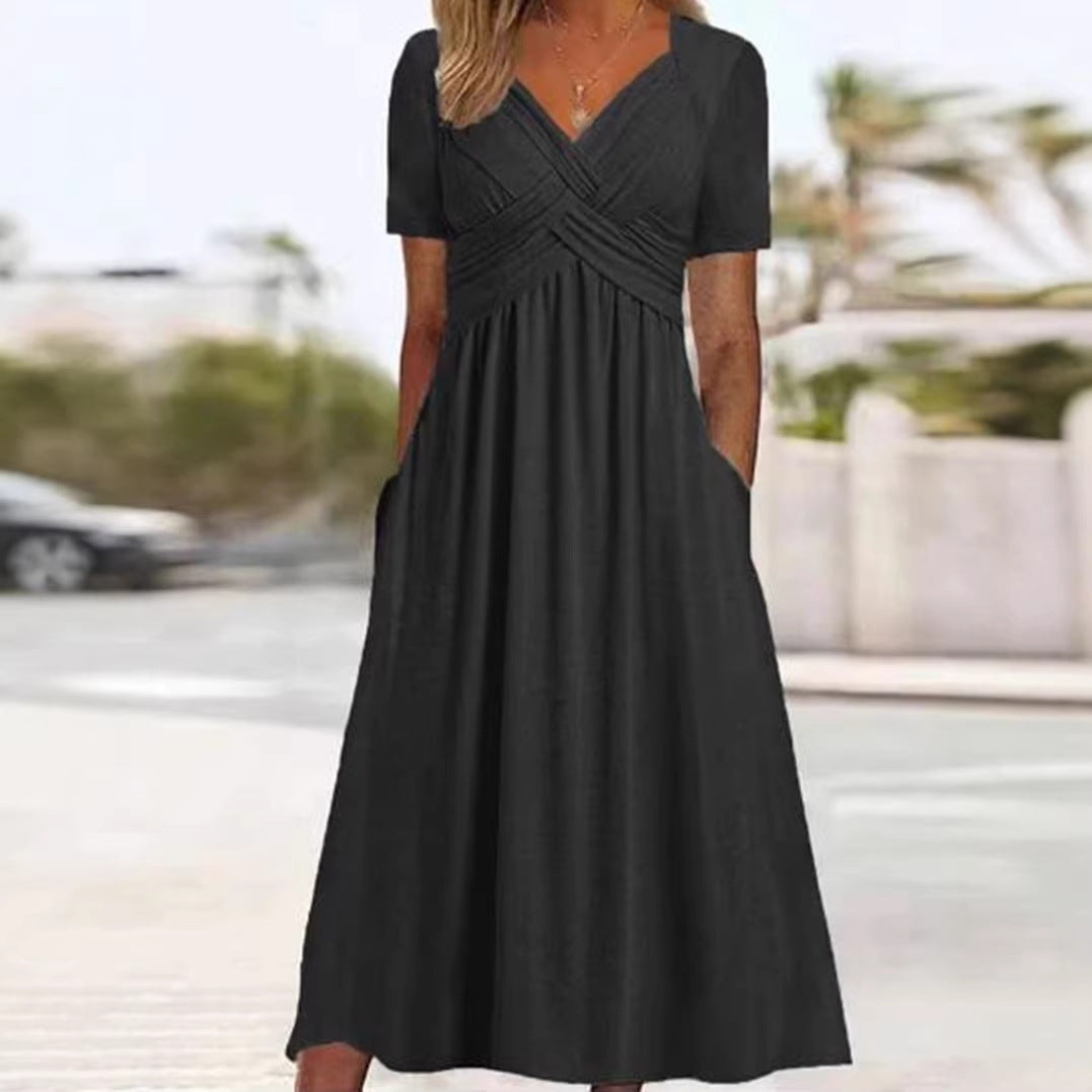 Women's Spring Personality Solid Color Sleeve Pocket Clothing