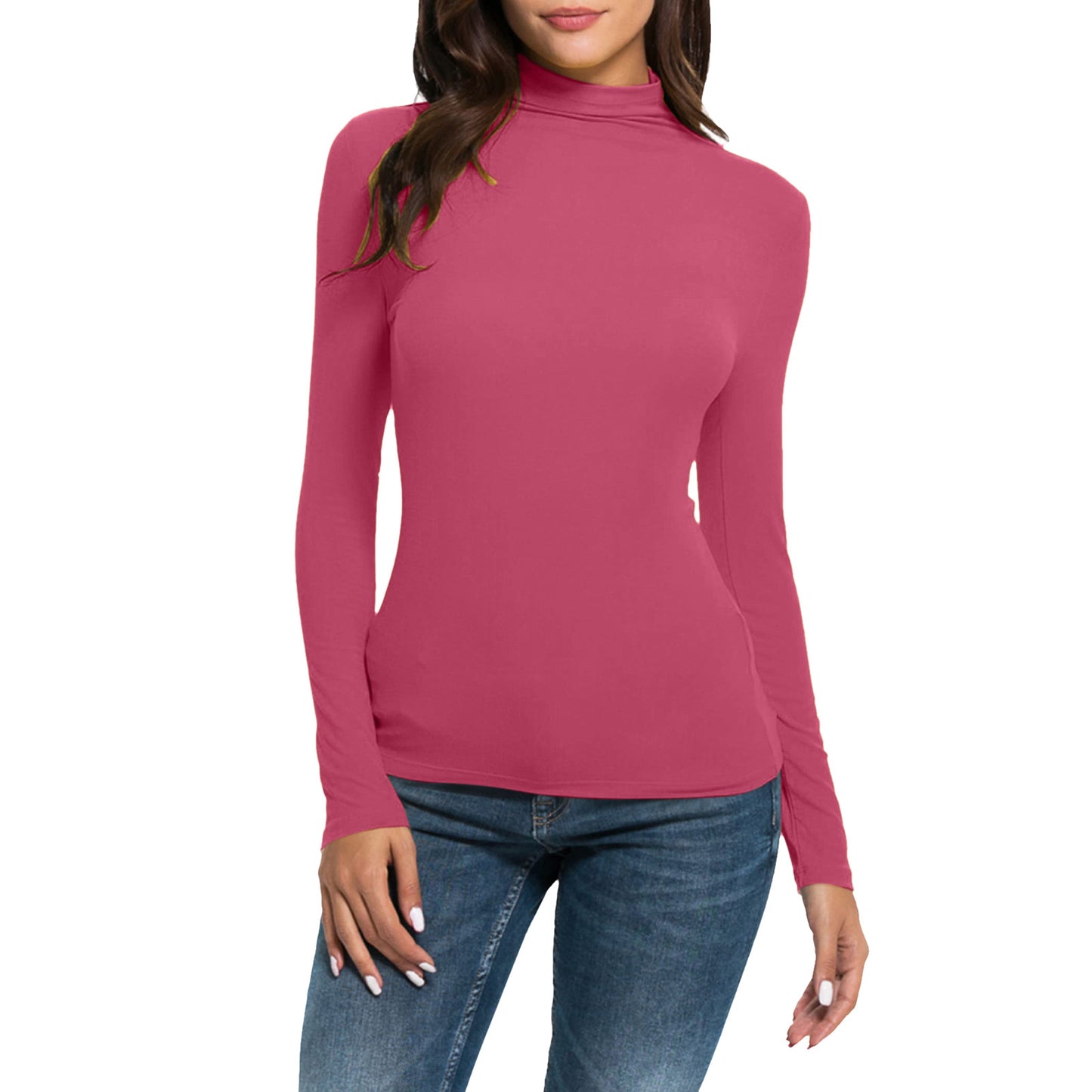 Women's Long-sleeved Turtleneck Pure Color Half Collar Blouses