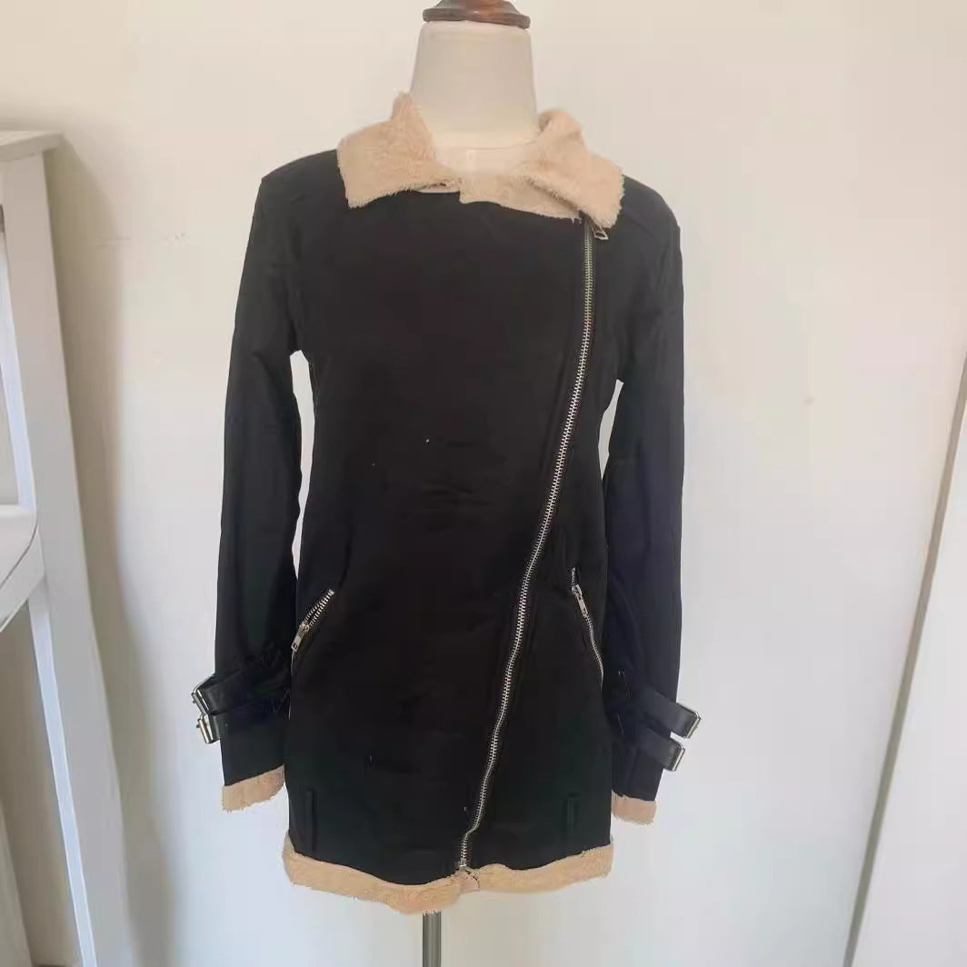 Women's Motorcycle Deerskin Cashmere Lamb Wool Lapel Coats