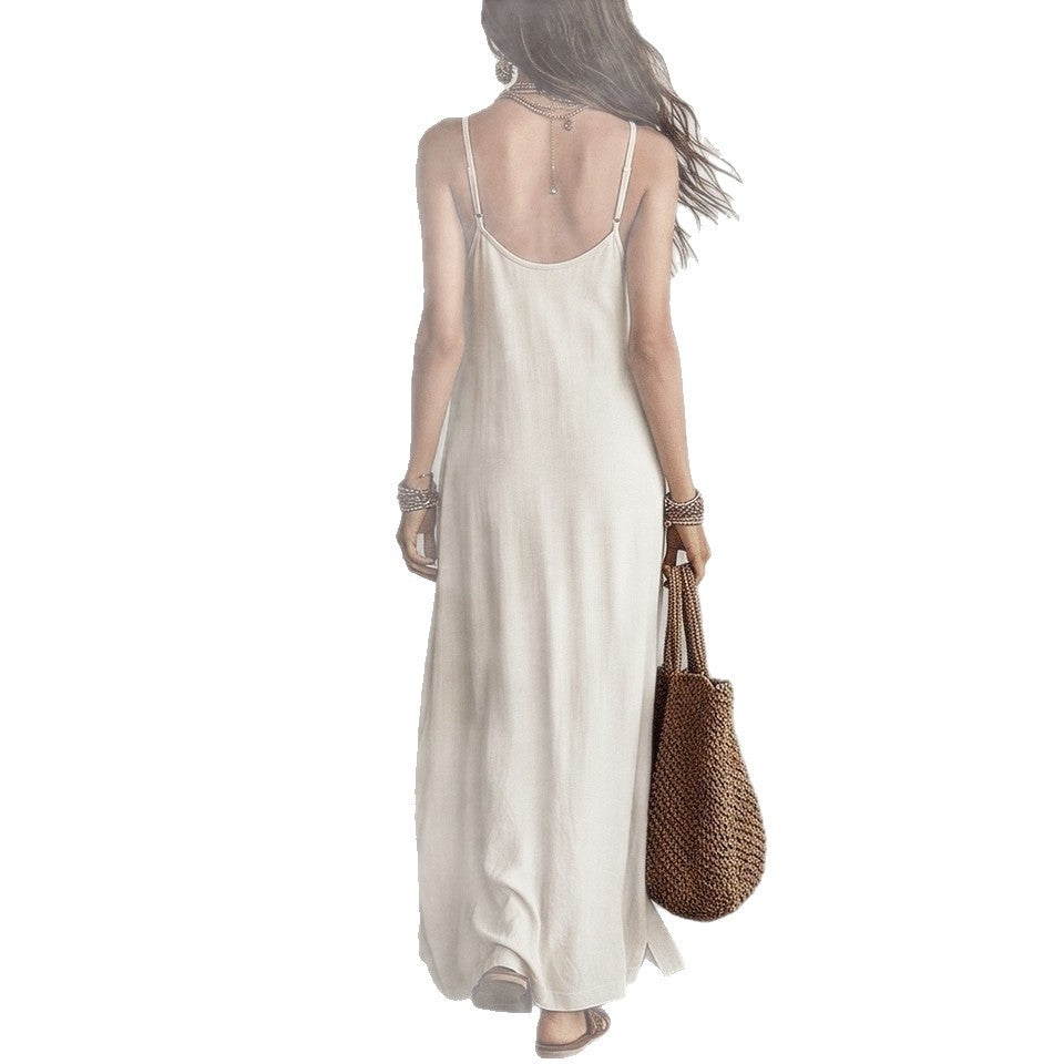 Women's Lazy Relaxed Bohemian Vacation Solid Color Dress
