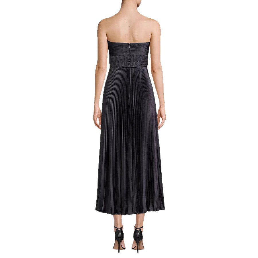 Pleated Satin Dress Casual Holiday Zipper Dresses