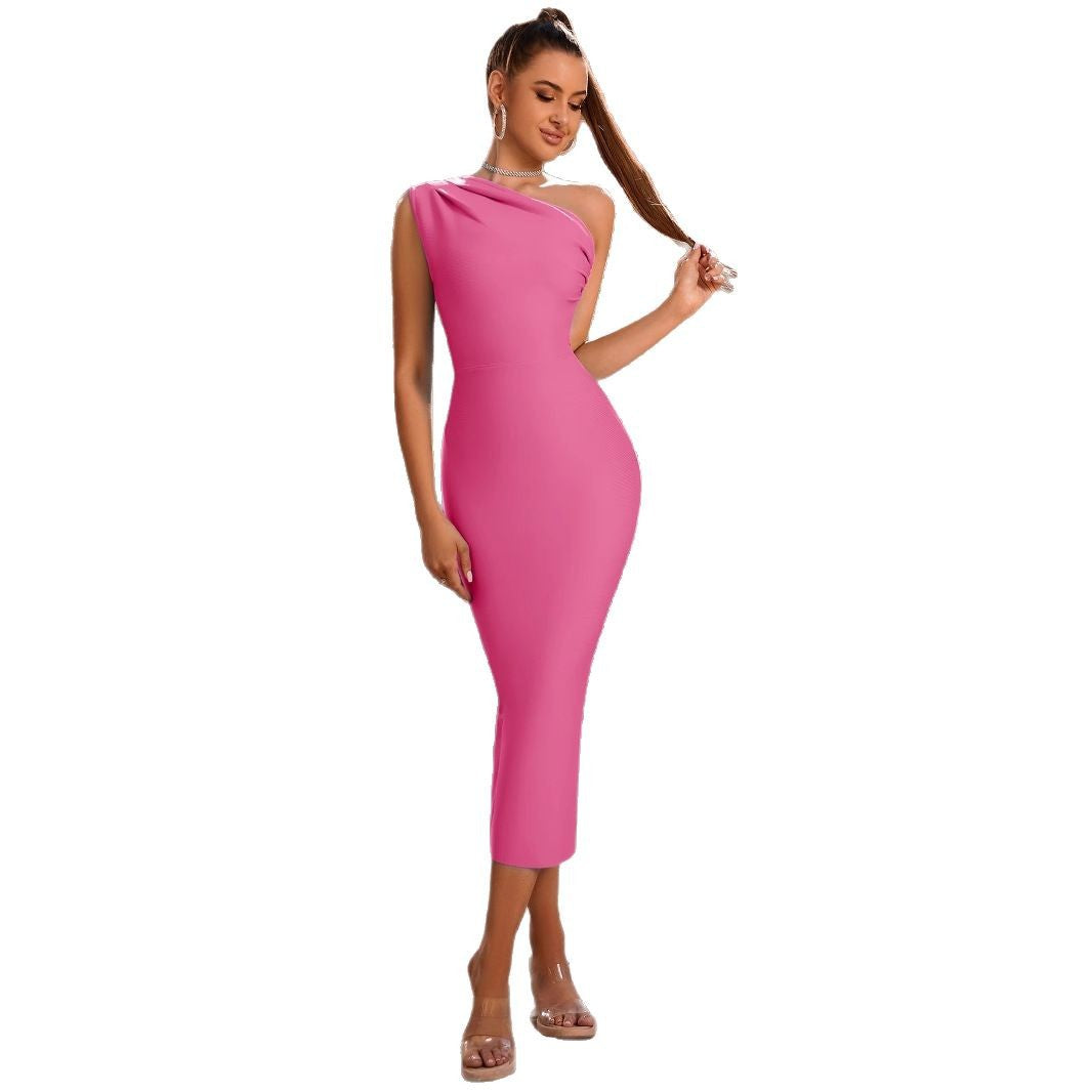 One Shoulder Bandage One-piece Sexy Tight Dress