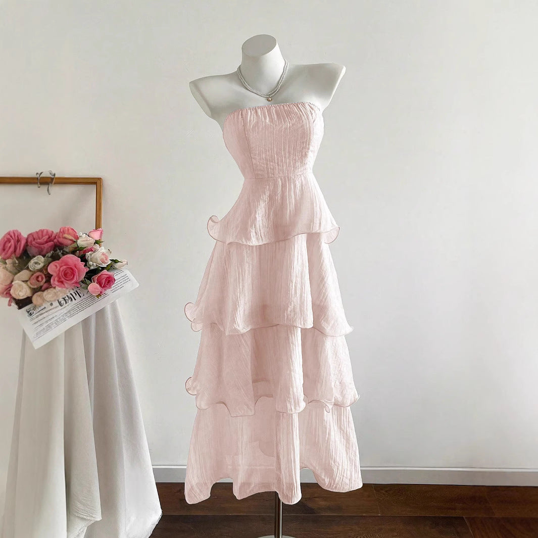 Summer Cover Slimming Midi Cake Fairy Tube Solid Color Skirts