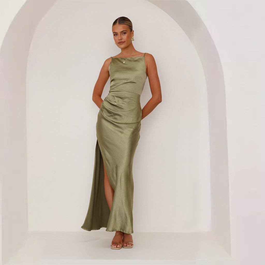 Women's Color Sexy Backless Slit Mid-length Dress Dresses
