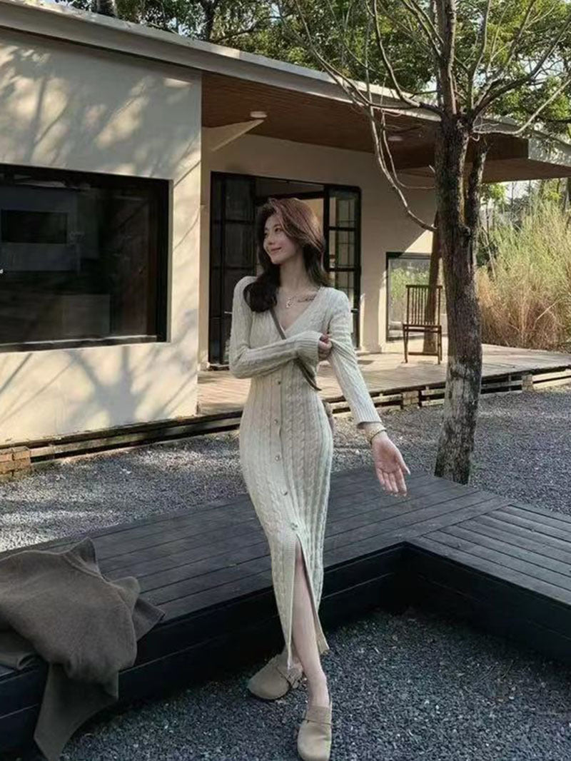 Classic Autumn Long-sleeved Knitted Sexy Tight Dress