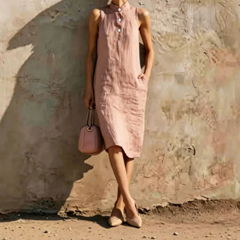 Attractive Summer Solid Color Loose Sleeveless Dress