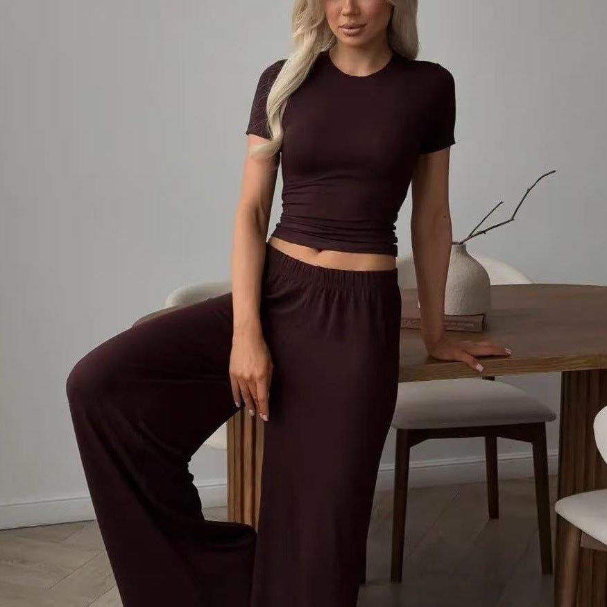 Women's Russian Knitting Short-sleeved T-shirt Trousers Two Suits