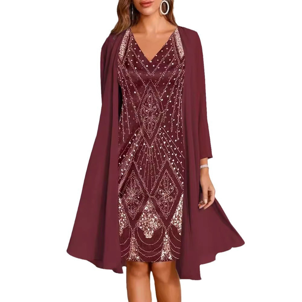 Chiffon Two-piece Long Digital Printed Sleeve Dress