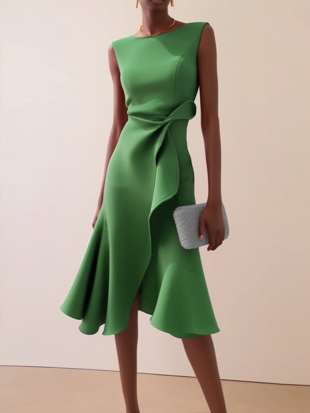 Women's Sleeveless Red Elegant Round Neck Dress