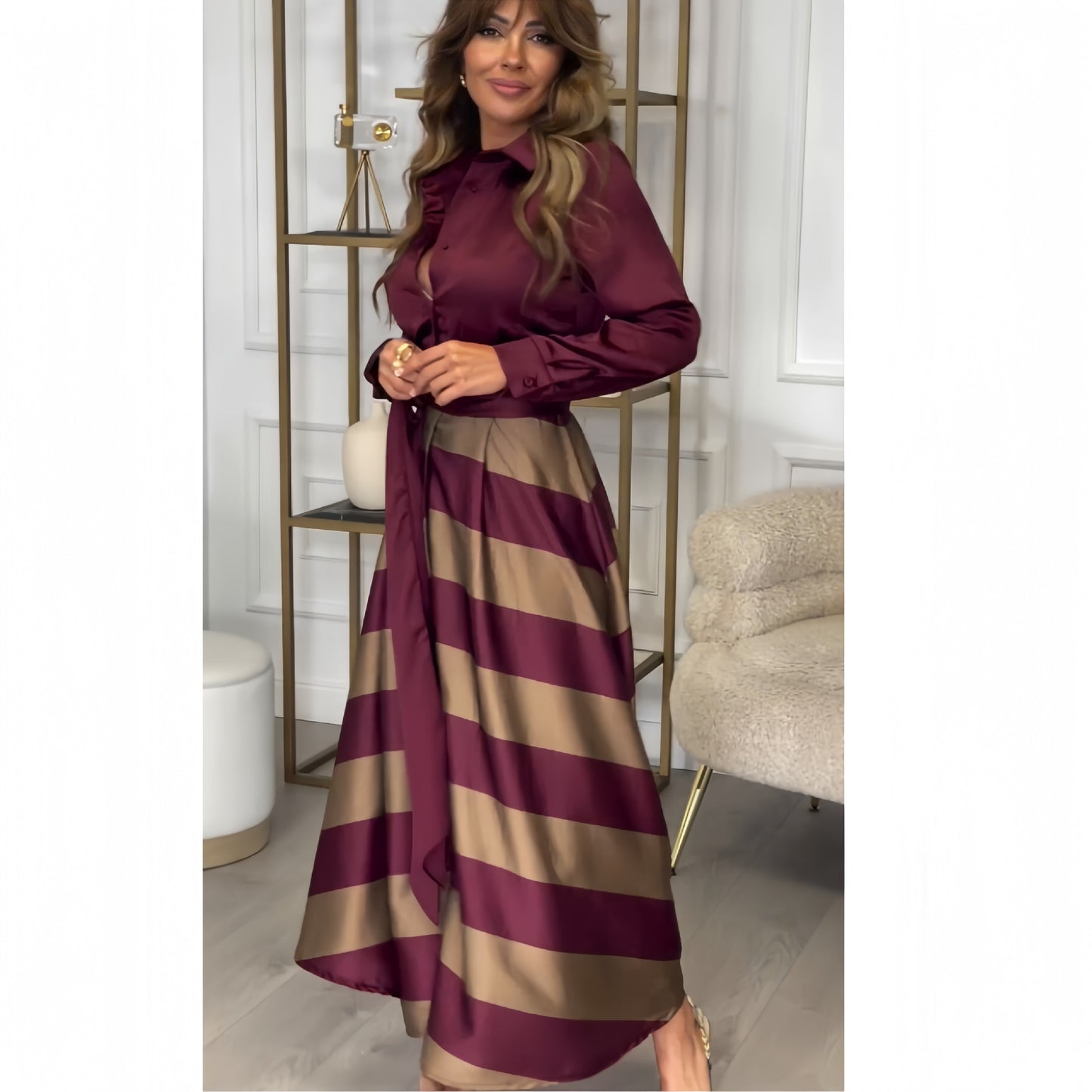 Women's Autumn Fake Two-piece Long Sleeve Shirt Dresses