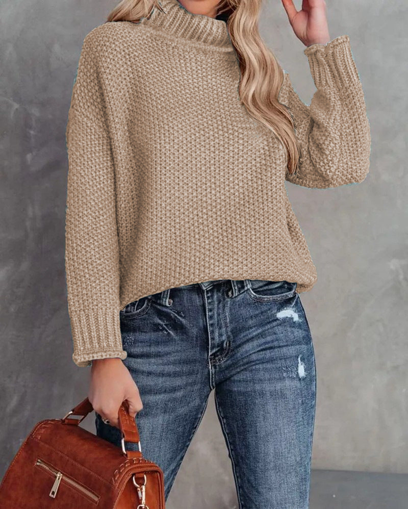 Women's Turtleneck Knitting Long Sleeve Hemming Women's Sweater