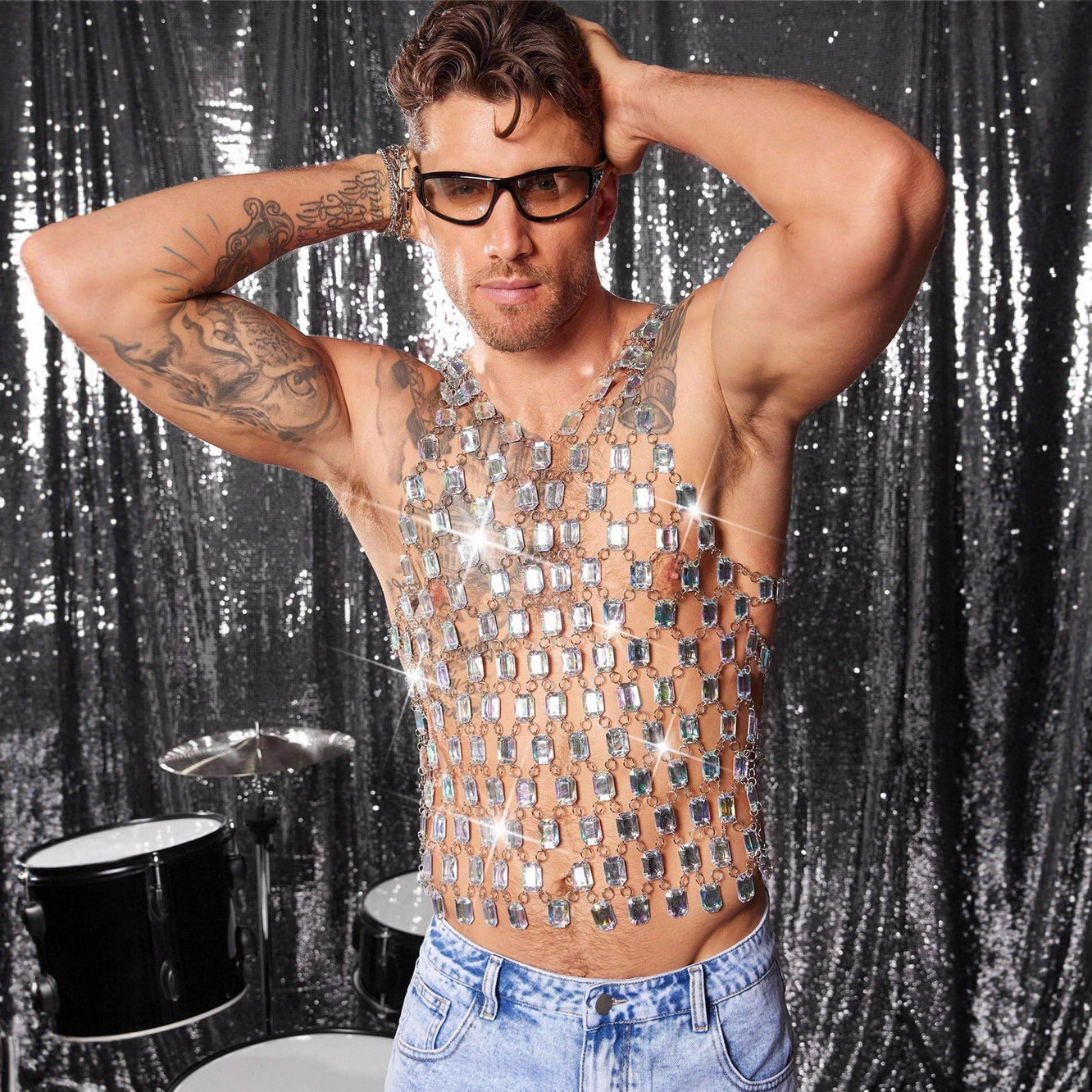 Men's Heavy Metal Style Gem Music Festival Clothing