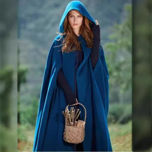 Women's Four-color Hooded Shawl Lengthened Cape Three-quarter Coats