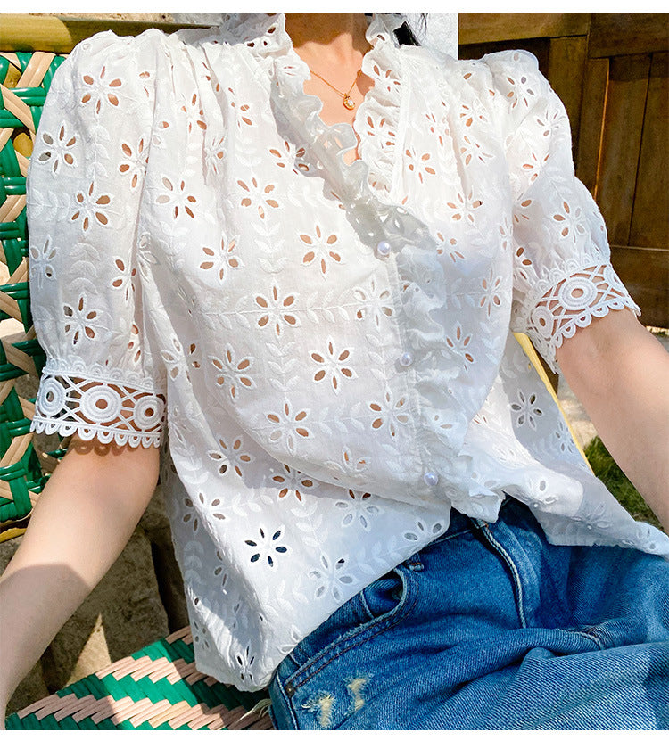 Women's Style White Shirt Long Sleeve Temperament Blouses