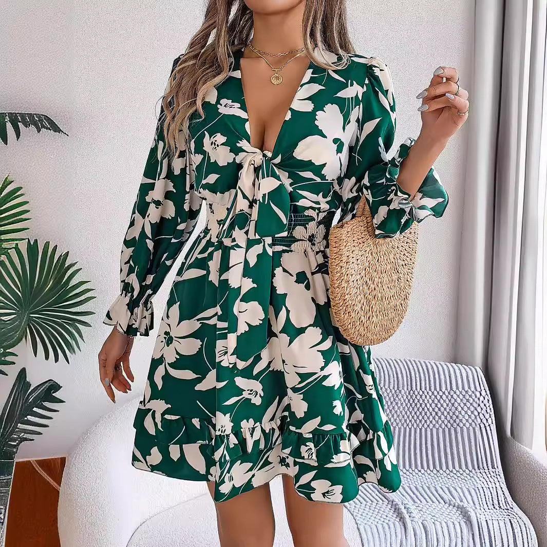 Women's Casual Flower Half Sleeve Ruffled A- Clothing