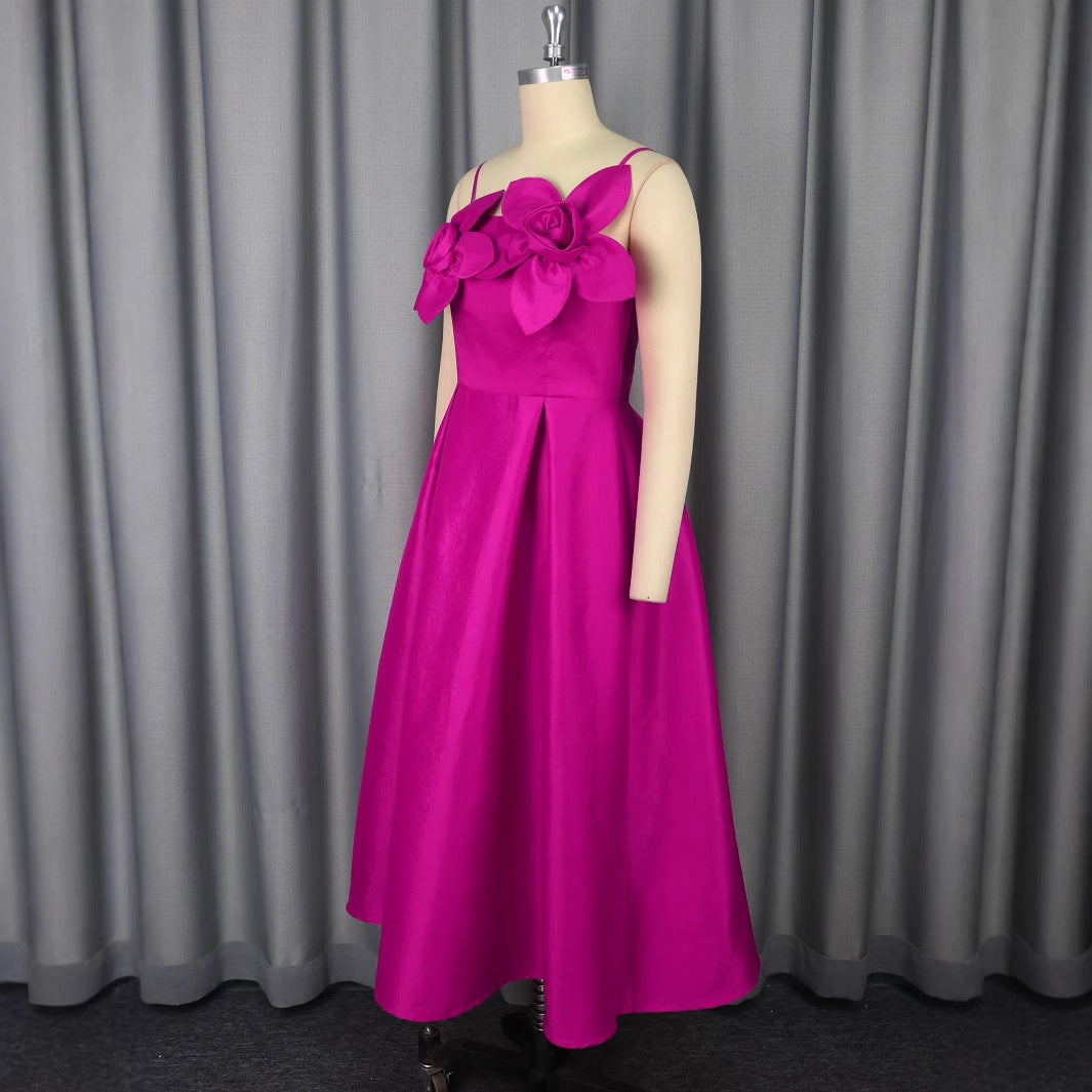 Sexy Sling Three-dimensional Flower Dress Banquet Dresses