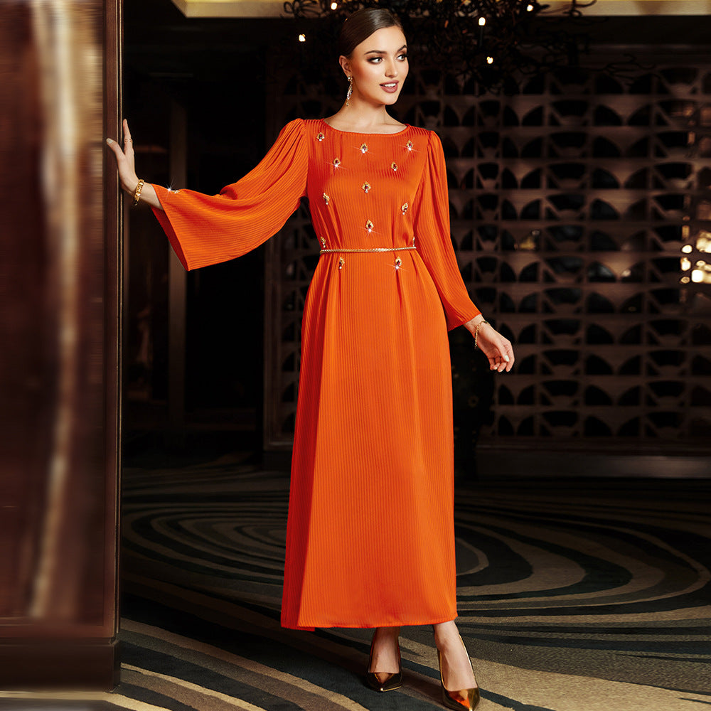 Burning Orange Diamond Knitted Dress Party Dresses