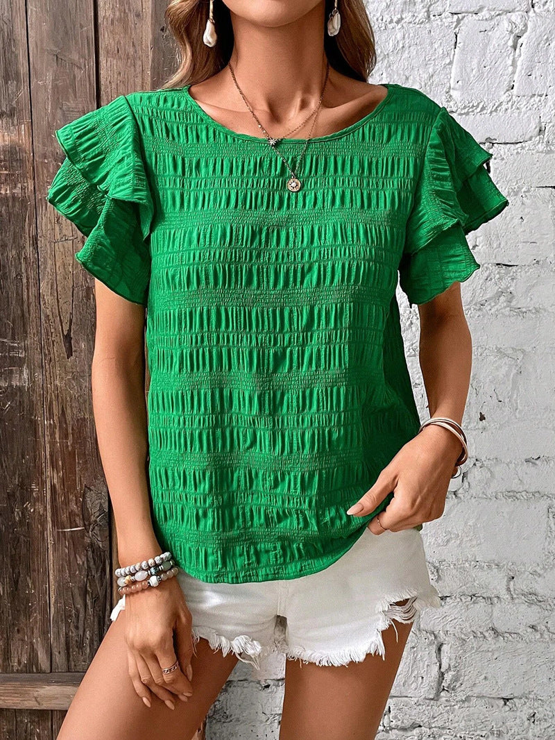 Women's Summer Ruffle Sleeve Round Neck Temperament Blouses