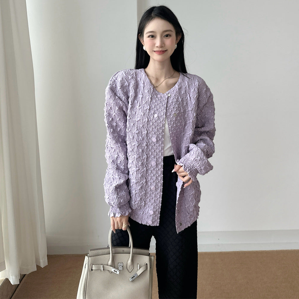 Pleated Baseball High Sense Counter Basic Style Coats