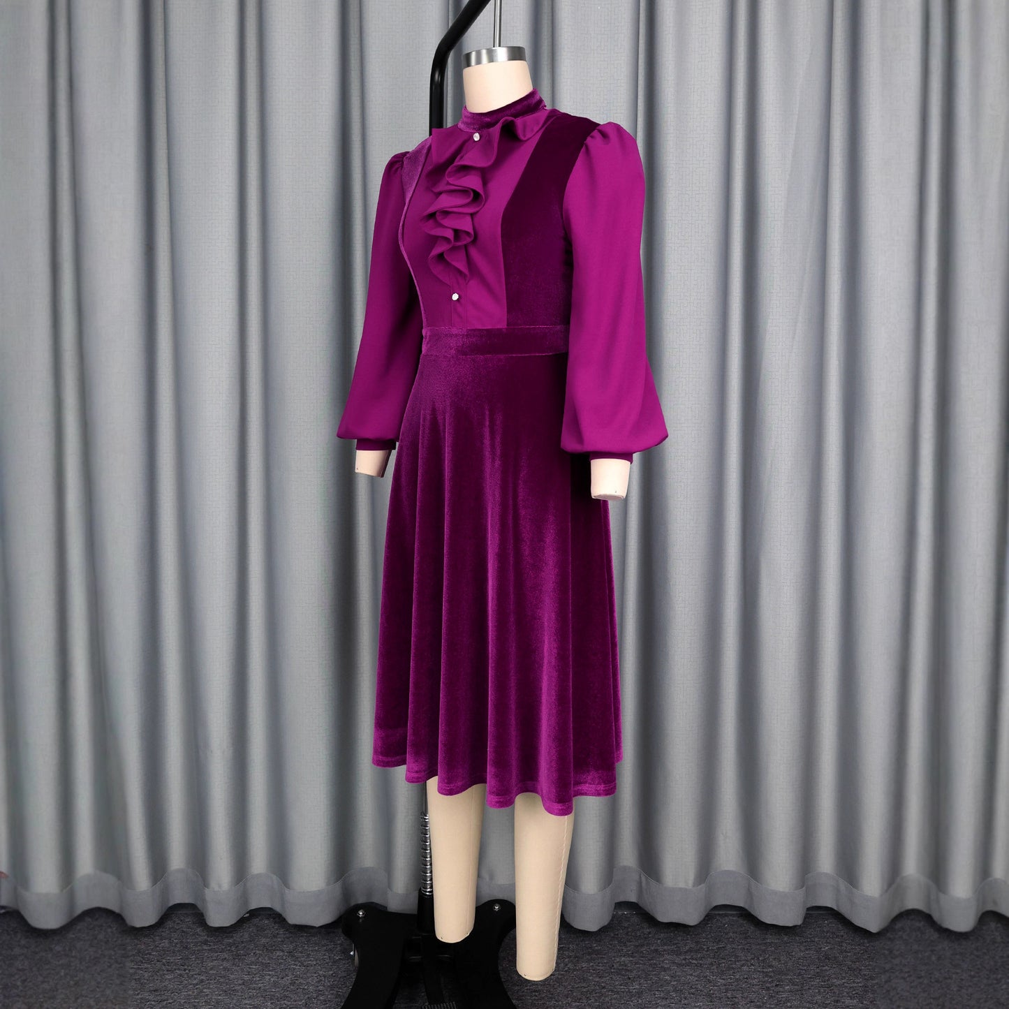 Veet Banquet Party Elegant Dress Wooden Ear Skirts