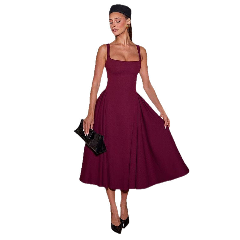Women's Spring Solid Color Sling Collar Sexy Dresses