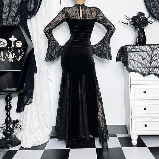 Women's Temperament Sexy See-through Slim Fit Long Dress Dark Dresses
