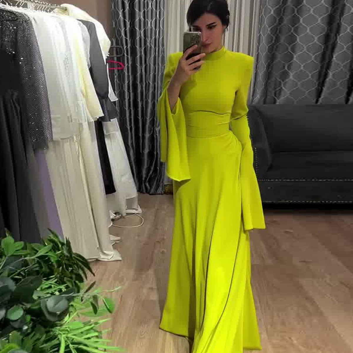 Autumn Lotus Leaf Sleeve Long Half Turtleneck Design Dresses