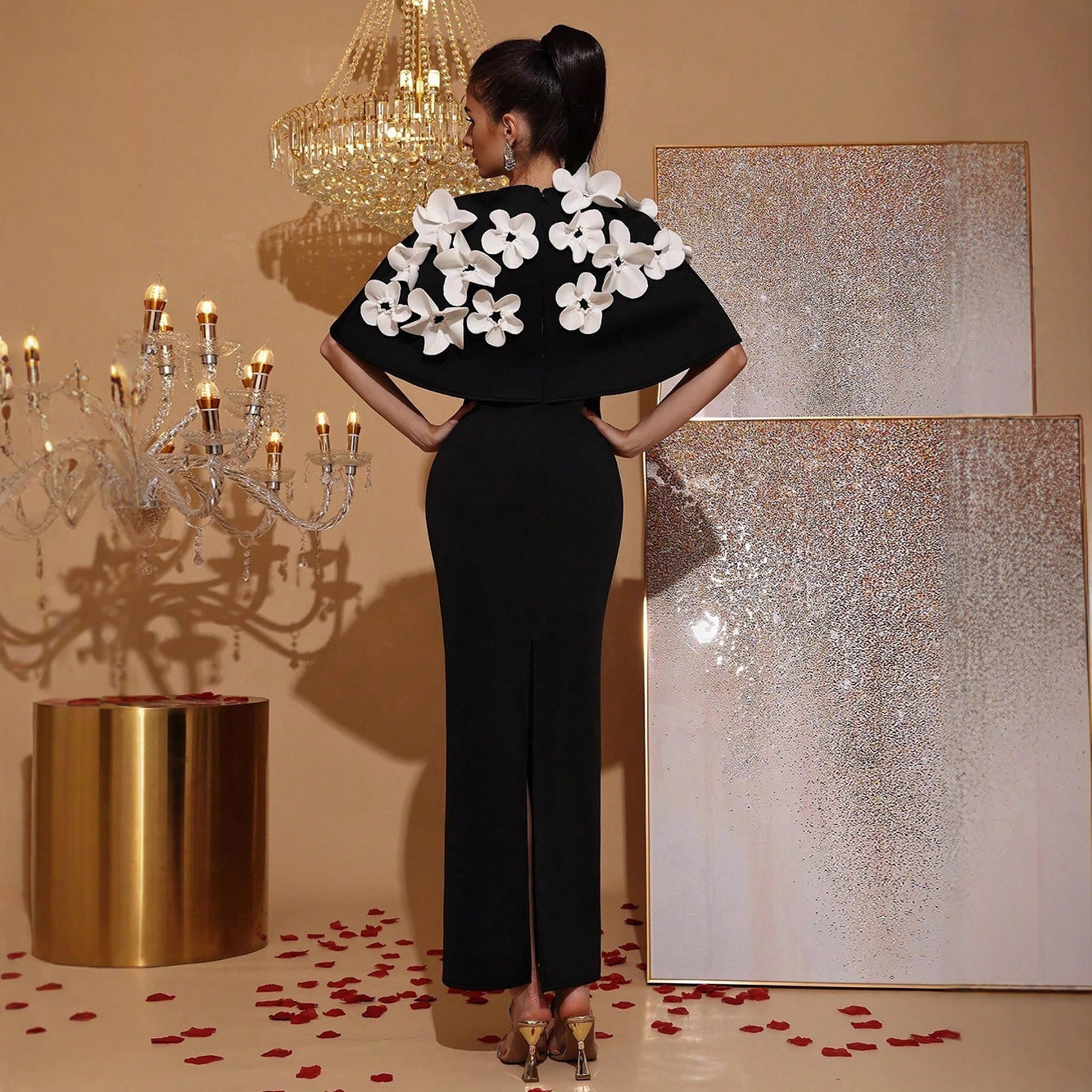 Women's Flower Long Cloak Sleeve Dress Bridesmaid Dresses