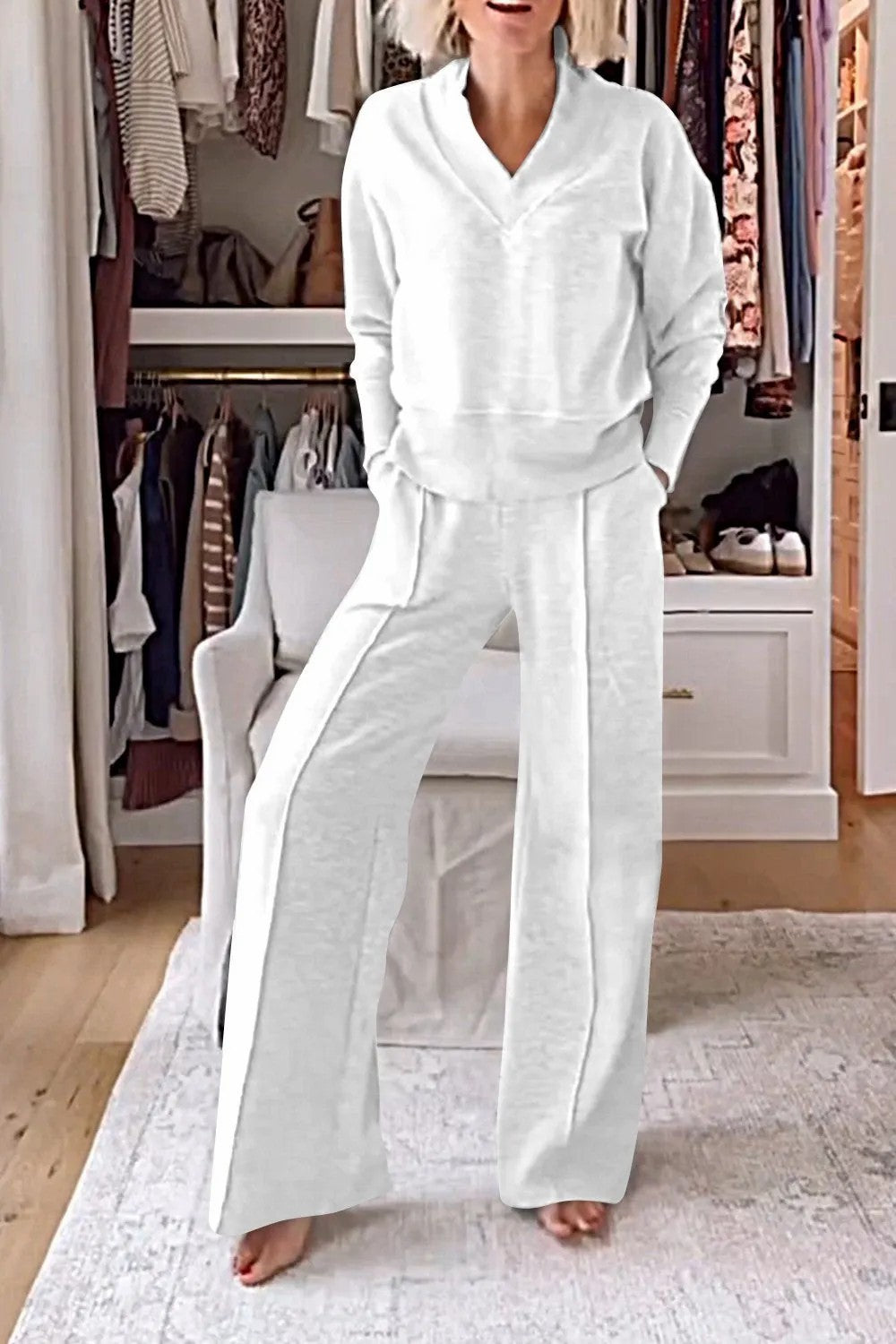 Autumn Casual Long Sleeve Loose Wide Leg Suits