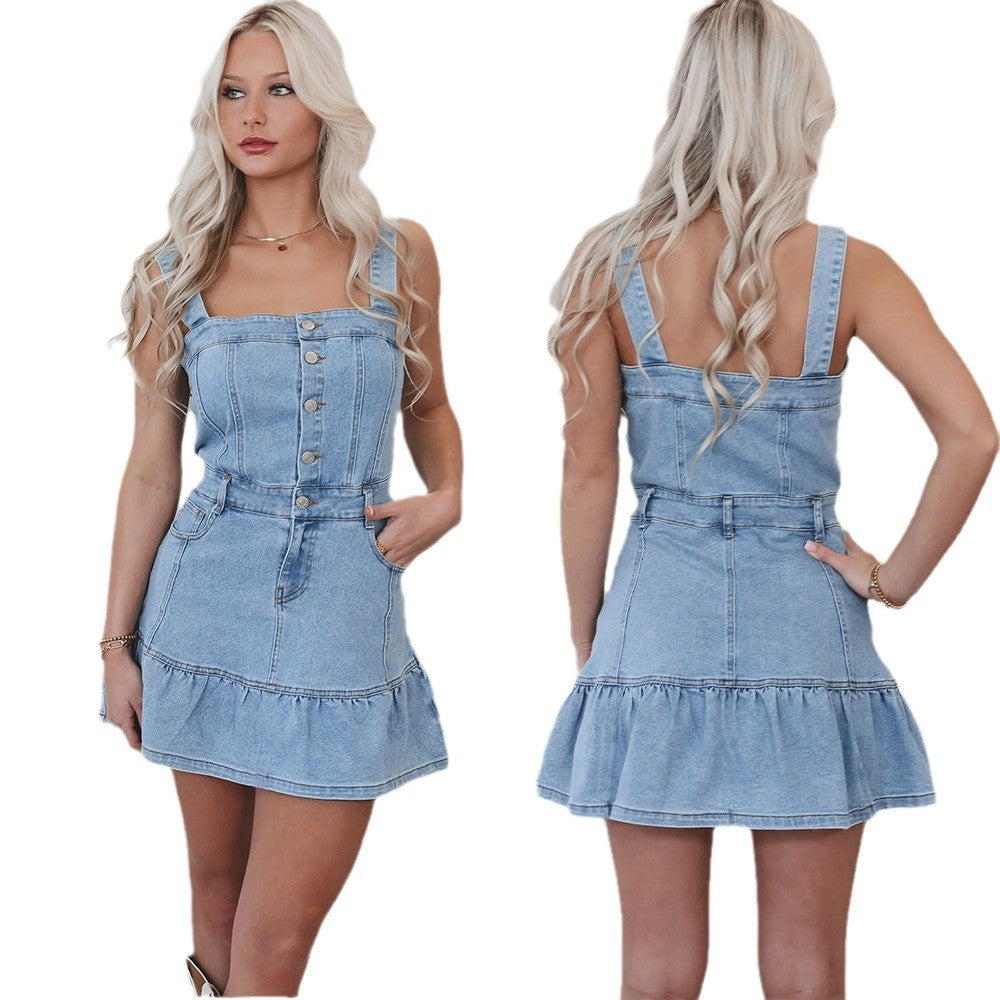 Women's Temperament Commute Fashion Suspenders Hot Denim Dresses
