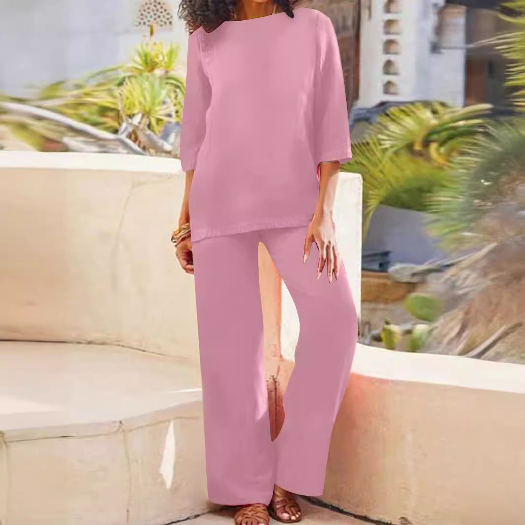 Women's Color National Style Retro Cotton Linen Long Pants