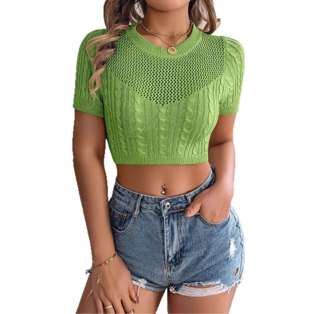 Women's Casual Twist Short-sleeved Holiday Navel Clothing