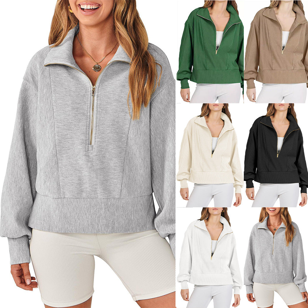 Women's Zipper Pullover Long Sleeve Sweatshirt Casual Women's Sweater, Sweater