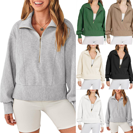 Women's Zipper Pullover Long Sleeve Sweatshirt Casual Women's Sweater, Sweater