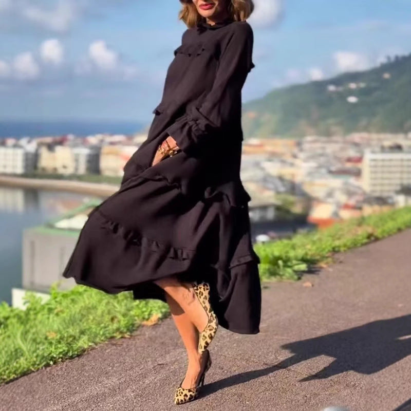 Women's Summer Long Sleeve Patchwork Round Neck Dresses