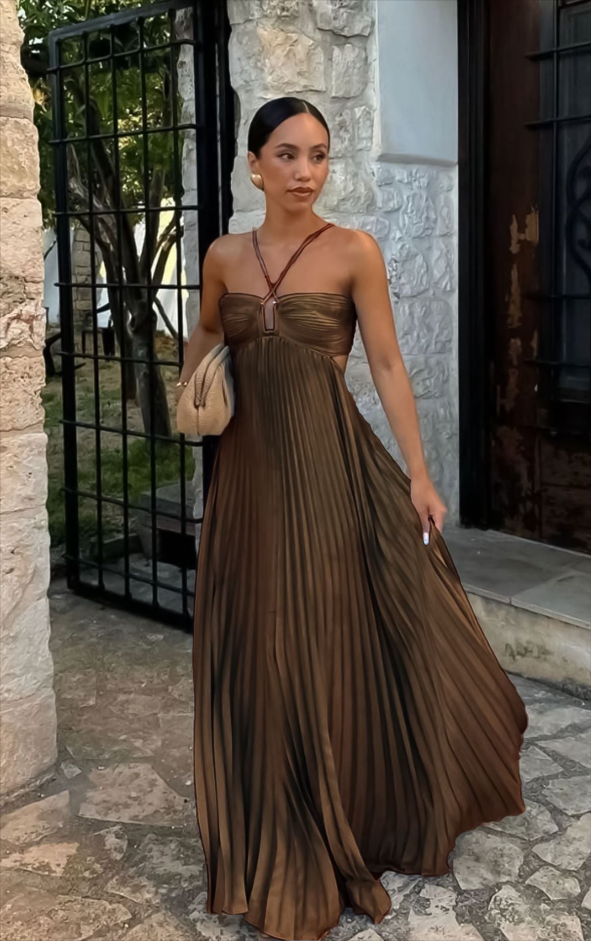 Women's Tube Pleated Large Swing Dress Solid Dresses