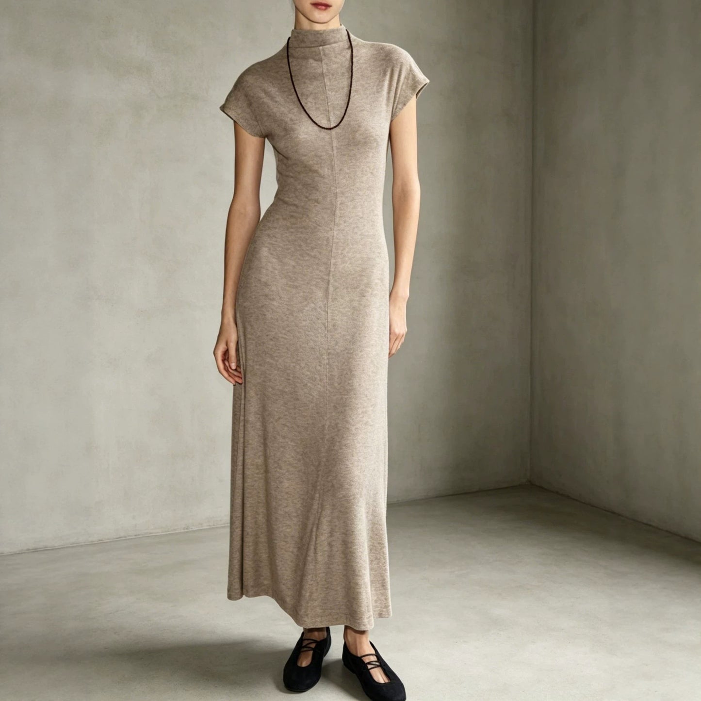 Women's Summer Stylish Graceful Simple Elegant Style Half Turtleneck Long Retro Dress