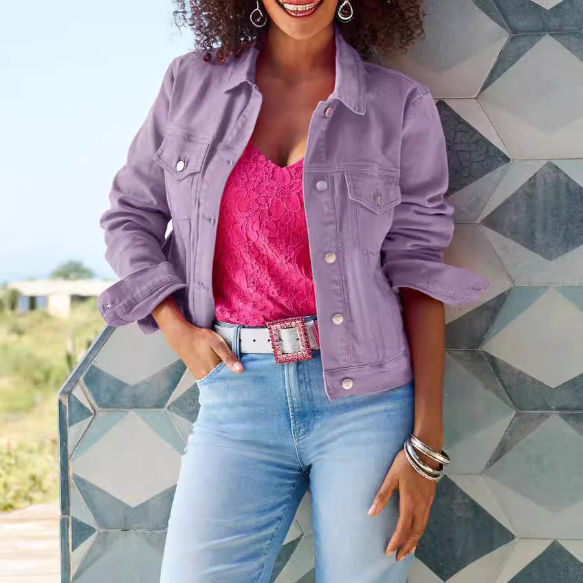 Women's Summer Russian Colorful Denim Casual Slim Jackets