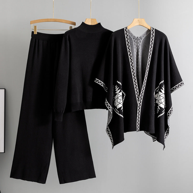 Women's Loose Idle Turtleneck Outer Wear Shawl Suits